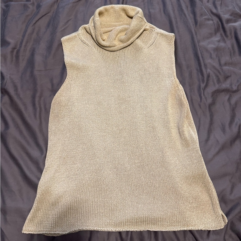 Sigrid Olsen Sleeveless Beige Turtleneck Sweater Shirt